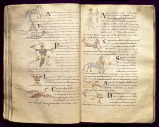 Ms 422 Fol.27v und 29v Pfad des Mondes durch die Sternbilder, aus 